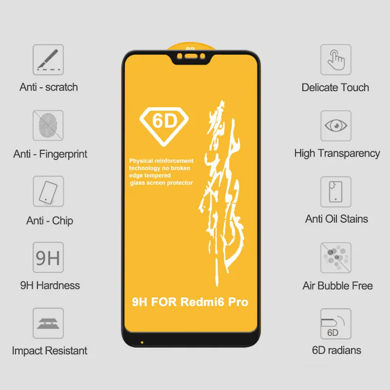 6D на стекле для Xiaomi Redmi Note 6 5 Pro 4X защита экрана Mi8 A1 A2 Lite 6X закаленное стекло для Xiaomi Redmi 5 Plus 6A S2