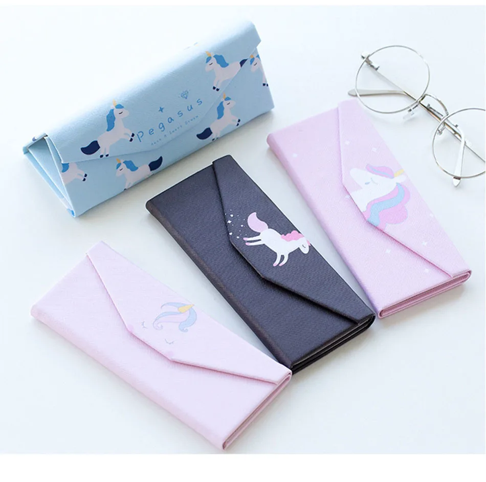AudWhale Cute Style Sunglasses Case Fold PU Leather Simple Spectacle Case Cute Girls Portable Glasses Cases