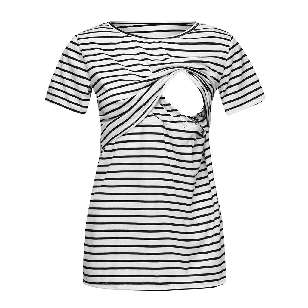 Vetement femme, женские топы для беременных, блузки для кормящих мам, полосатая футболка с принтом для беременных и кормящих - Цвет: Белый