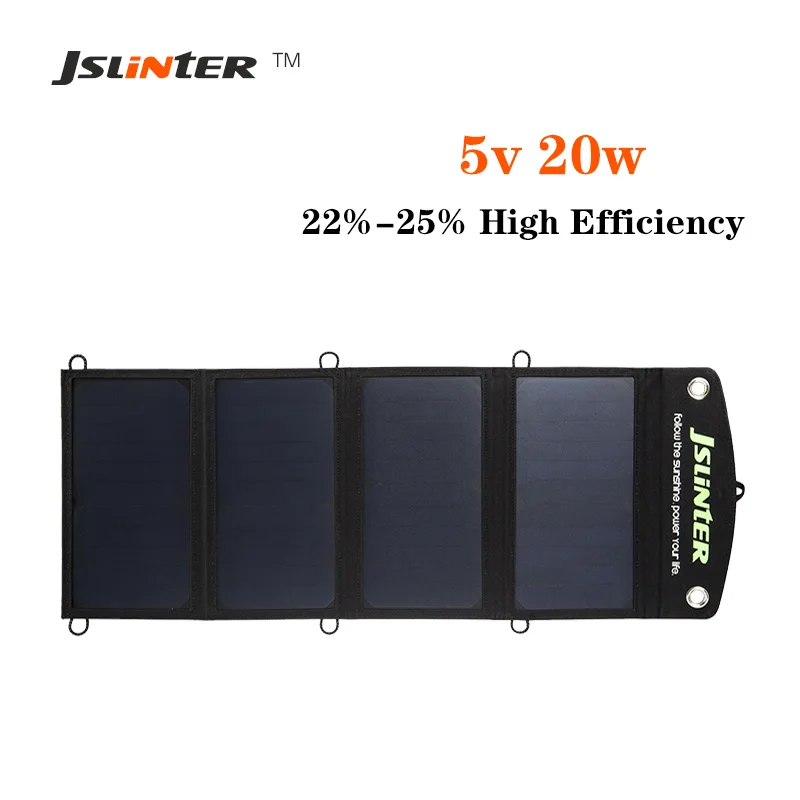 ФОТО JSLINTER Higher Efficiency 5V 2.4A Solar Charger Dual USB Outputs Portable Solar panel 20W Fast Charging for Power Banks