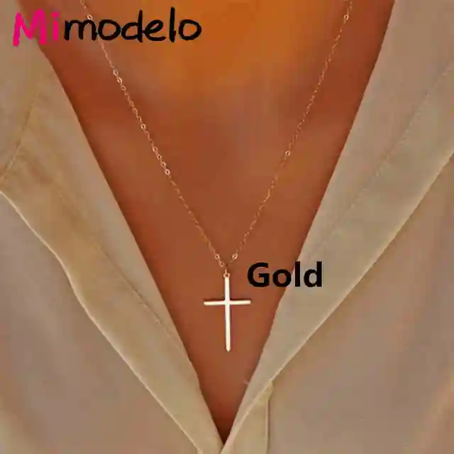 Small Gold Cross Pendant Necklace Women 