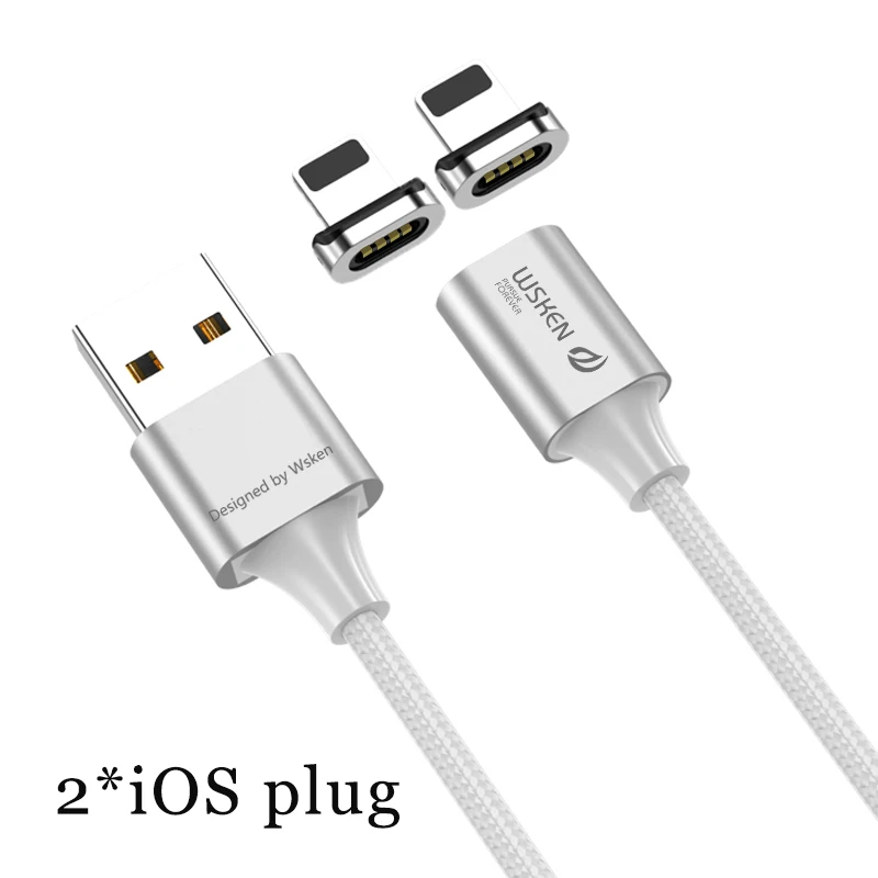 Магнитный зарядный кабель WSKEN X2 для iPhone, зарядное устройство, кабель Micro USB, кабель usb type C 3A, магнитный кабель для samsung type C, кабель USB C - Цвет: for iOS with 2 plug