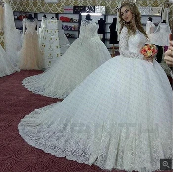 

Robe de mariage Luxury Ball Gown Wedding Dress 2019 Cheap vestido de noiva Long Sleeves Lace applique Wedding Gowns Custom Made