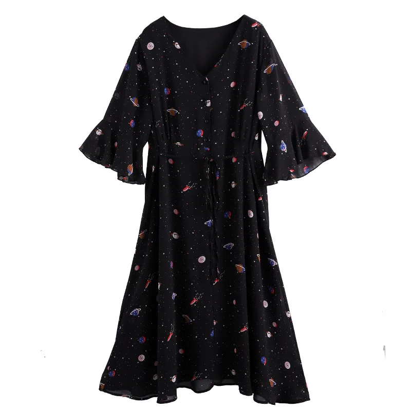 Супер плюс большой размер женское цельное платье для лета новое с коротким рукавом с цветочным принтом длинное эластичное платье с v-образным вырезом 6XL 8XL 10XL - Цвет: Черный