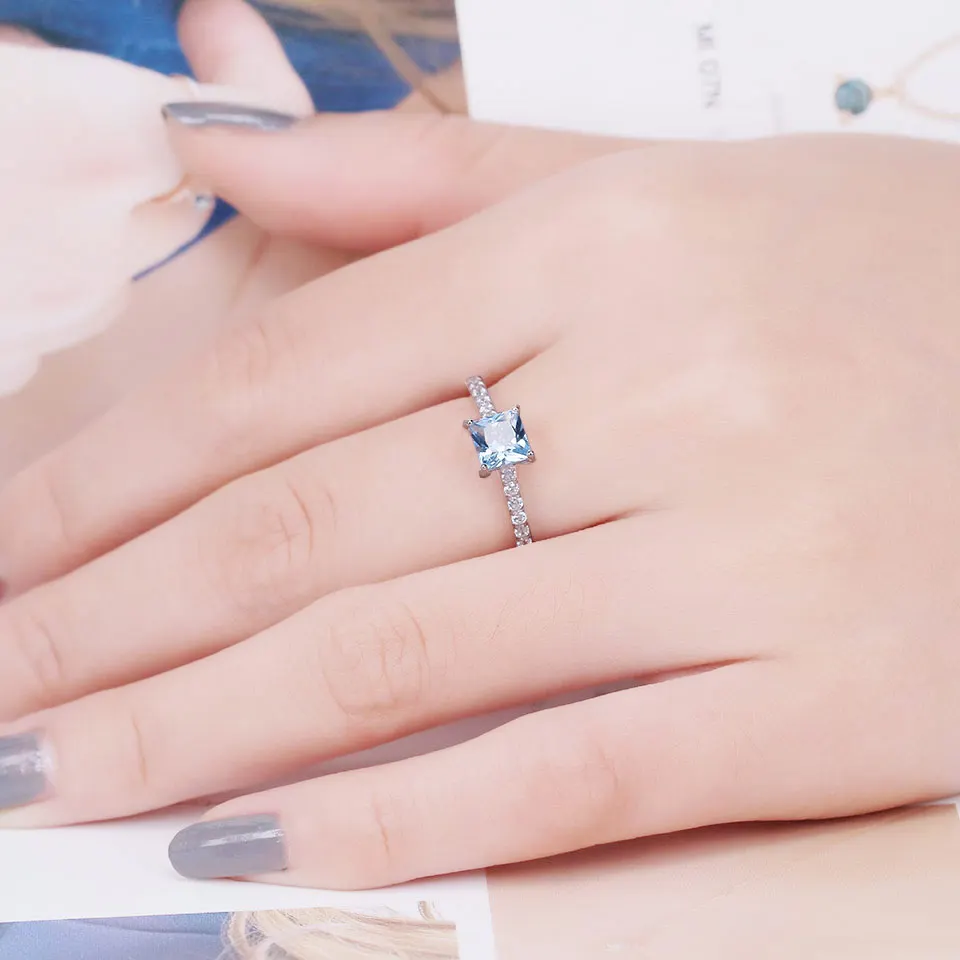 UMCHO подлинное серебряное кольцо 925 пробы изготовленное Nano Sky Blue Topaz винтажное