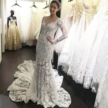 Vestido De Noiva Русалка вышитые кружева на сетке Свадебные платья сексуальный v-образный вырез See Through Back с длинными рукавами свадебное платье