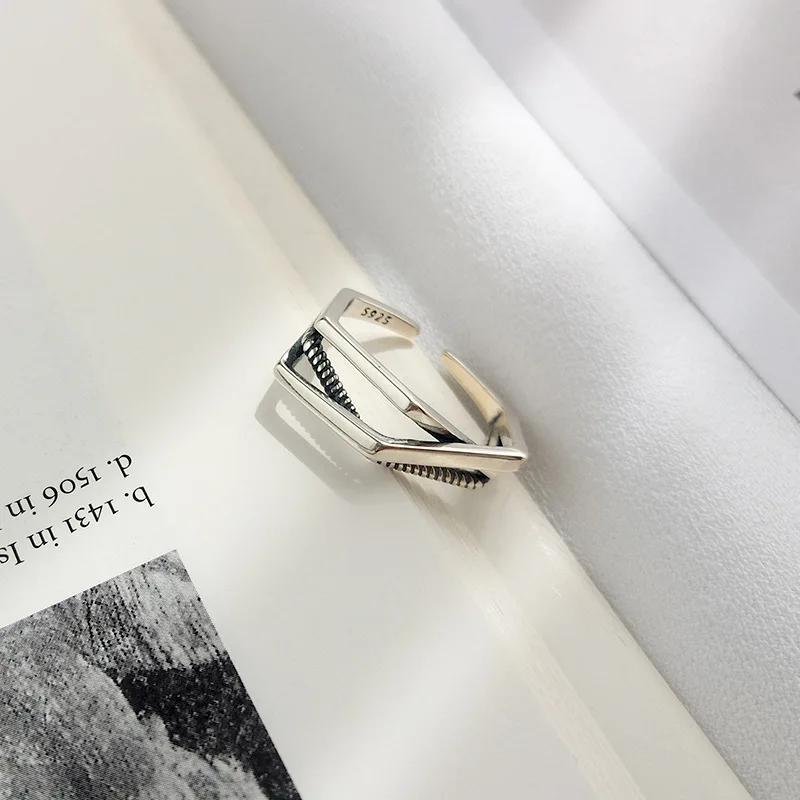 INZATT, настоящее 925 пробы, серебристый неправильной формы, геометрическое Винтажное кольцо для женщин, модное ювелирное изделие, подарок