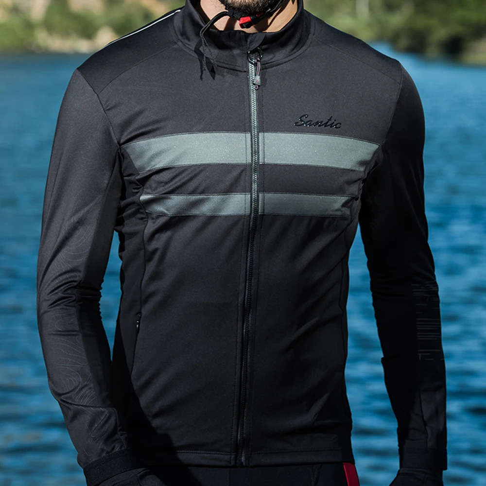 Мужская ветровка Santic для велоспорта, ветрозащитная, тепловая, флисовая, светоотражающая, дышащая, Спортивная, MTB, велосипедная куртка, Мужская одежда