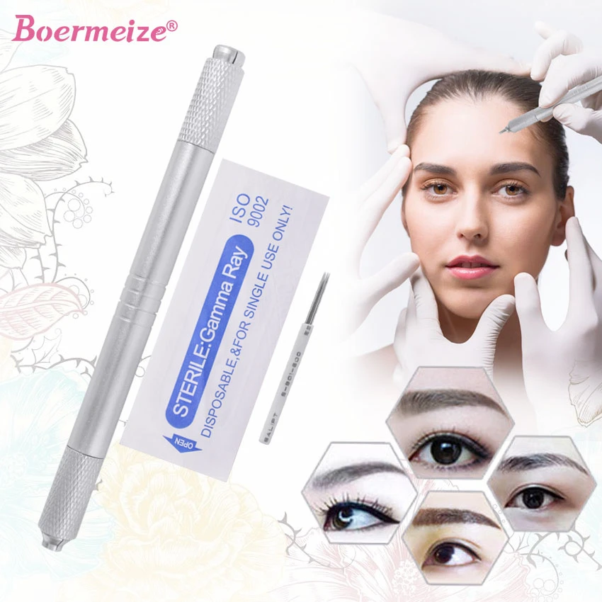 Manual Pen Microblading Needles Kit Tebori Dualhead Machine Pen Sterilized Tattoo Blades Round
