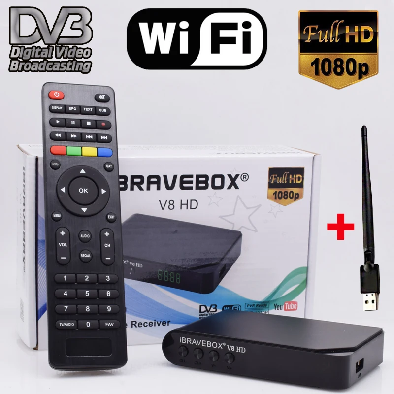 IBRAVEBOX V8 HD DVB-S/S2 AC3 спутниковый ТВ приемник декодер Full HD Поддержка 7 ctines Испания CCCam через USB RT5370 Wifi anten