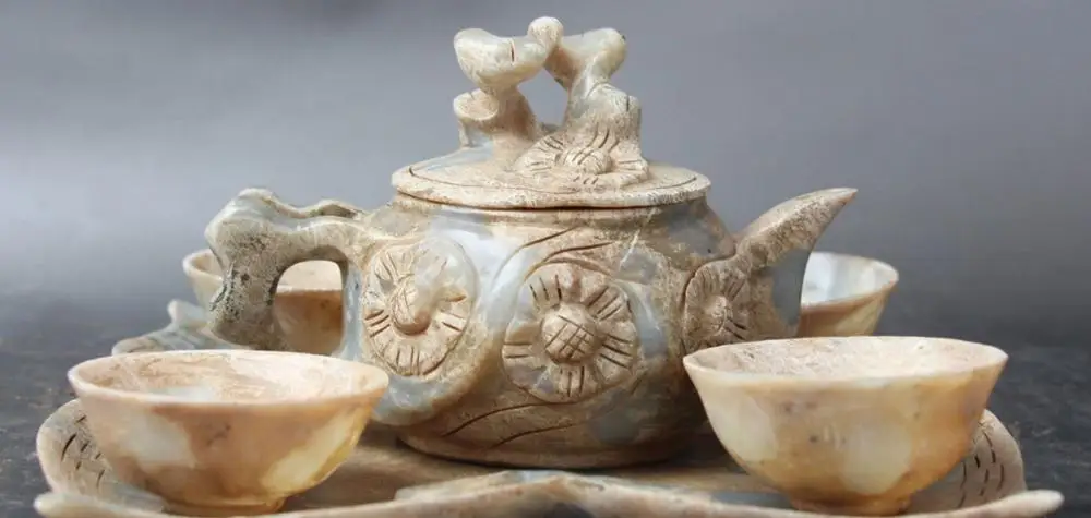 

China Dynasty Palace Old Jade Wine Tea Pot Teapot Flagon Cup Winecup Teacup Set
