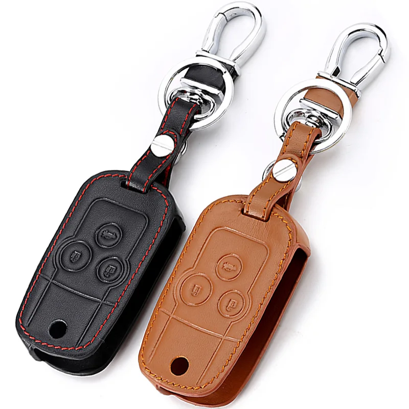 Чехол из натуральной кожи с кольцом для ключей, подходит для Honda Cr-V Civic Fit Freed Stepwgn Key Two Civic Accord Key Holder