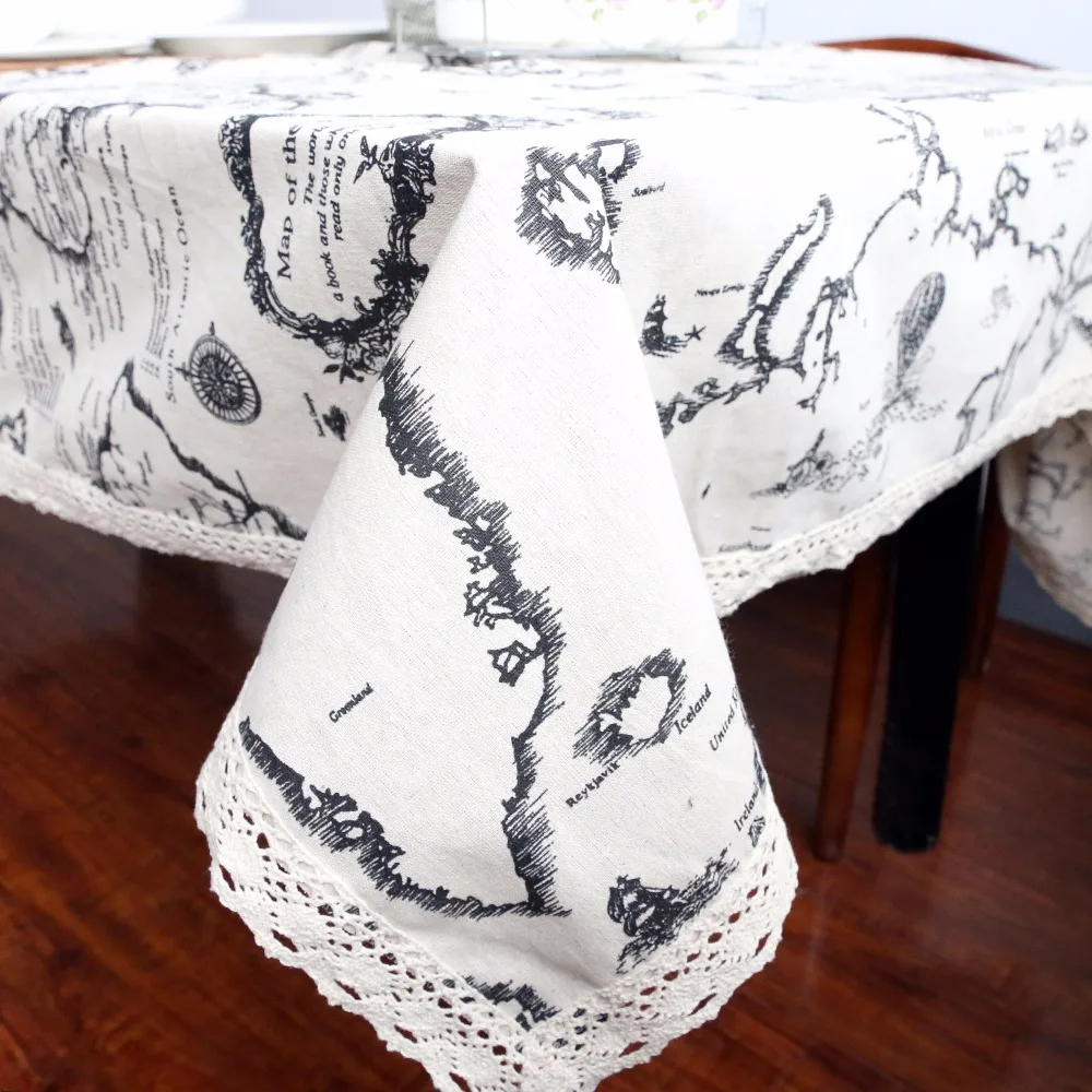 World Map Tablecloth Linen Cotton Kitchen Tablecloths Cover for Picnic Party bA