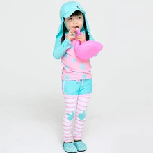 Детский купальник для девочек; коллекция года; Детские купальники; женские бикини для девочек; милый кролик; длинный рукав в полоску; брюки