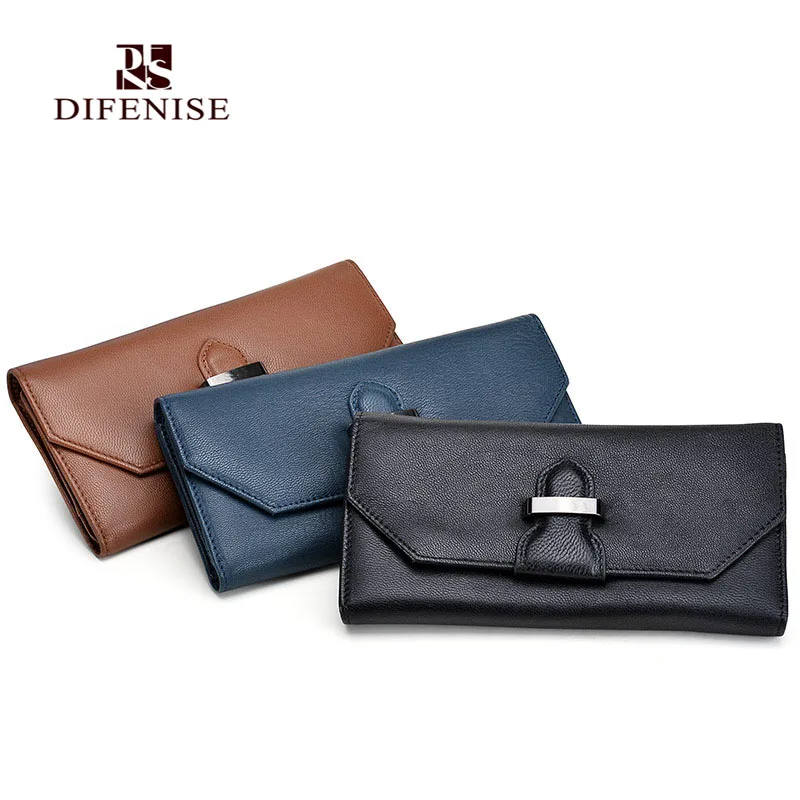 

Difenise Design sheepskin Genuine leather Women's wallet female long Clutch wallets section of the buckle ladies Purse High hot