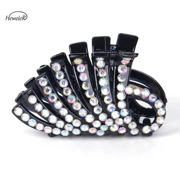 

Black Plastic Hair Claws Hairpins Women Rhinestones Crystal Crab Grip Casual Headwear Hairpiece Hairpin Lady Accessories