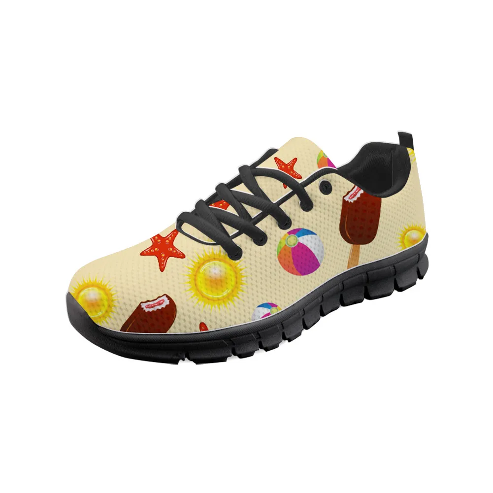 

Ice Cream Design Summer Flats for Women Hospital Nurse Shoes Black Sole Unicorn Printed Woman Breathable Lace Up Sneakers