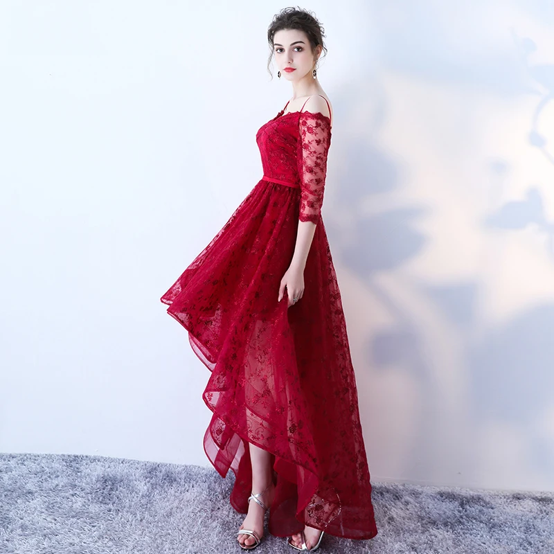 Женское вечернее платье с вырезом лодочкой полурукавом и кружевом|low prom dresses|prom