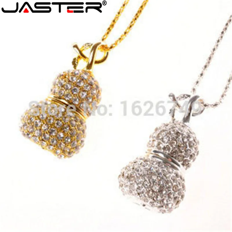 

JASTER Direct Selling crystal Usb Flash Drive Jewelry Diamond Necklace Bottle Gourd Shape pendrive 4GB 8G 16GB 32GB 64GB usb 2.0
