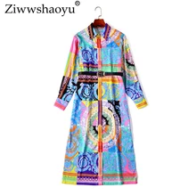 Ziwwshaoyu 5XL элегантное платье-кардиган с принтом, винтажные прямые платья с поясом и отложным воротником, весна и лето, новые женские платья