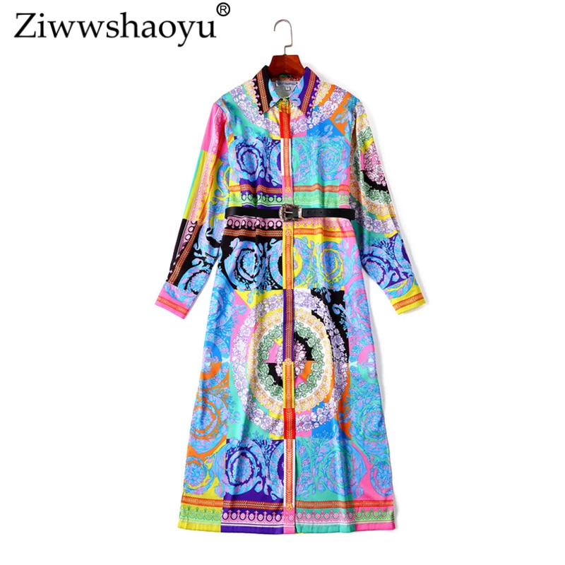 Элегантное платье кардиган Ziwwshaoyu 5XL с принтом винтажные прямые платья поясом и
