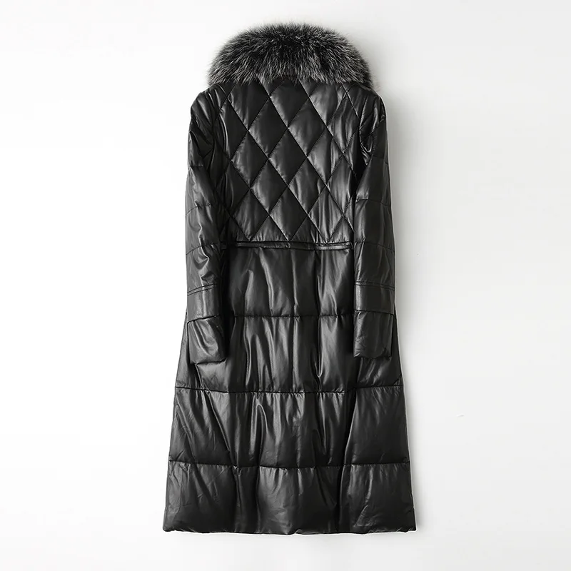 Женская зимняя куртка из натуральной кожи, 90% белый утиный пух, пальто из овчины для женщин, воротник из натурального Лисьего меха, chaqueta mujer