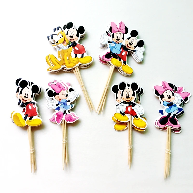 

6 pcs/bag Cartoon Mickey Mouse Minnie Cupcake Toppers pick Party Supplies Kids Birthday Party cake flag Decorations supply