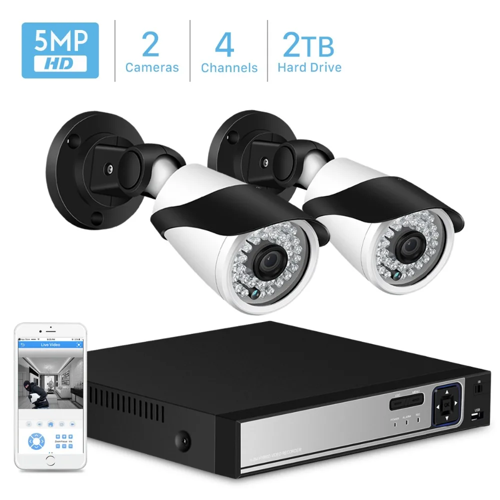 ANBIUX 5.0MP 4 канала система Скрытого видеонаблюдения Системы 2 шт. 1080P металлическая