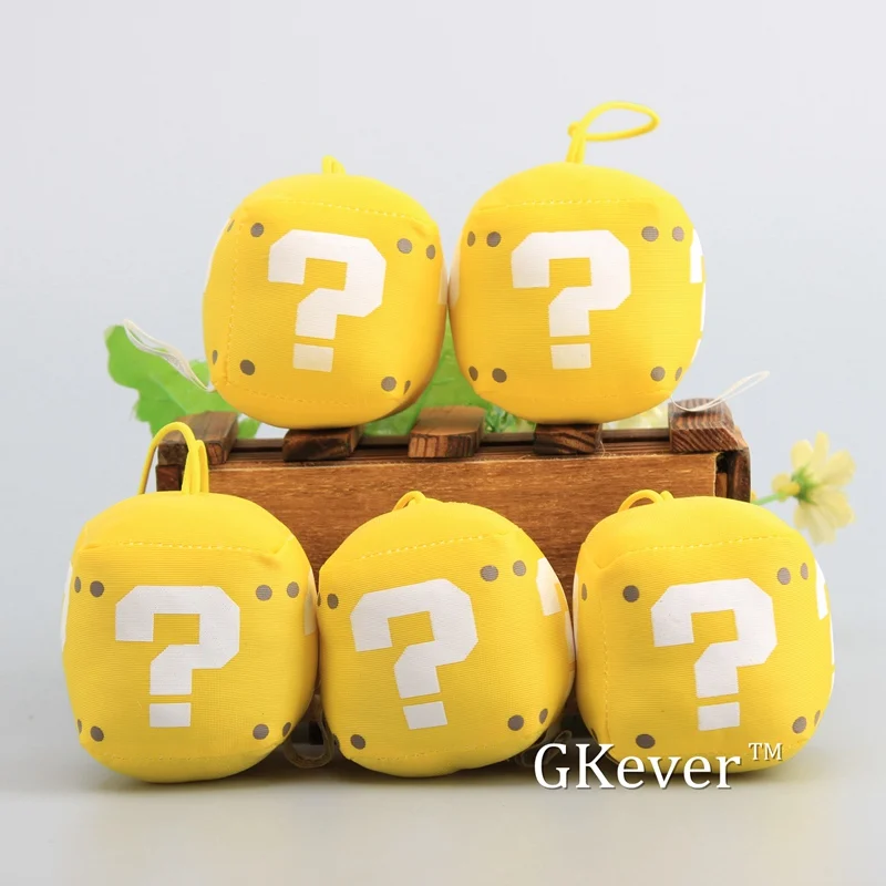 

Wholesale 100 Pcs/Lot Super Mario Bros 3" Question Mark Block Plush Pendant with Keychain Cartoom Mini Soft Dolls 7 cm