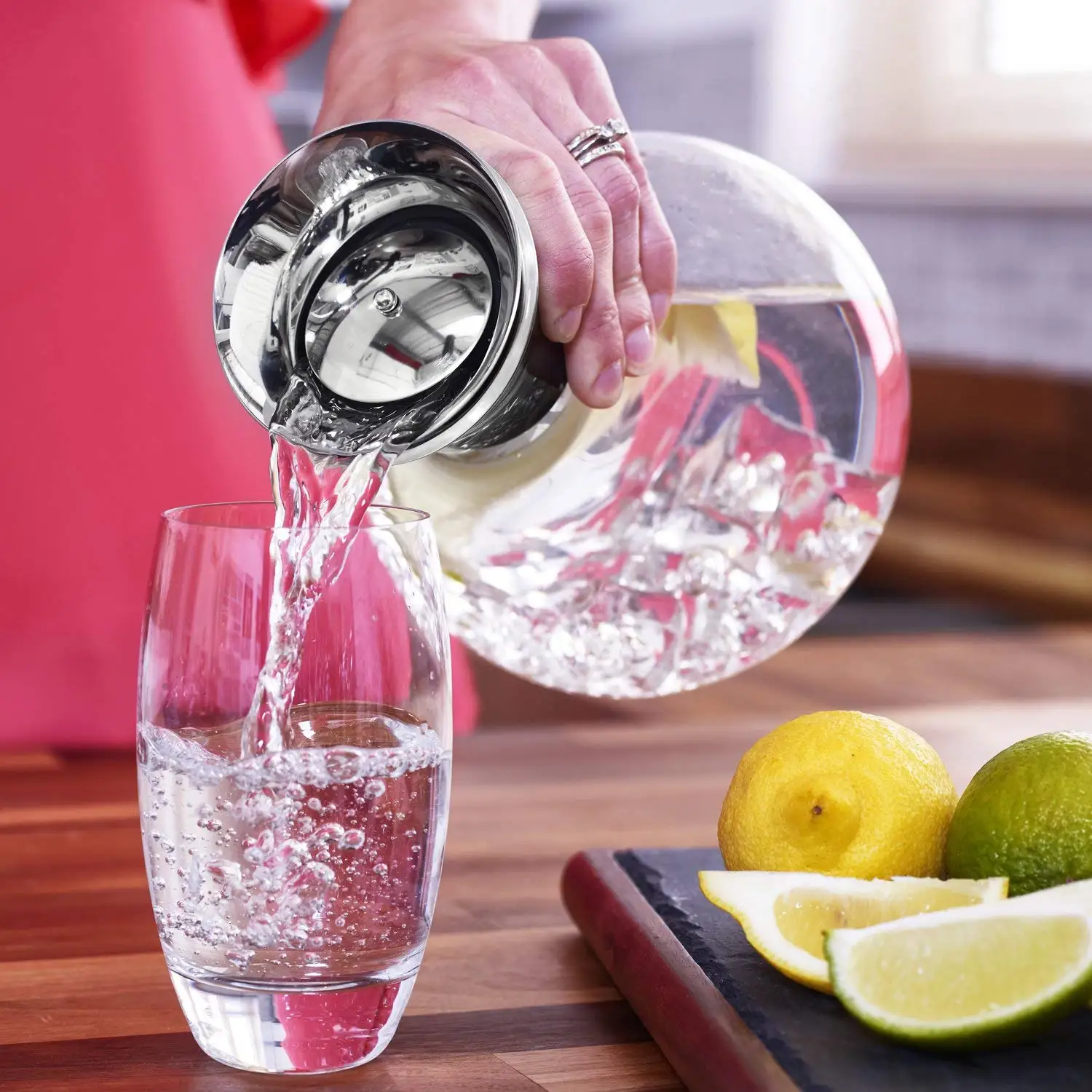 

1.5L Glass Carafe With Stainless Steel, Lid, Water Carafe, Decanter, Free 21 Drink Gift Cards Glass Jug, Gifts, Water