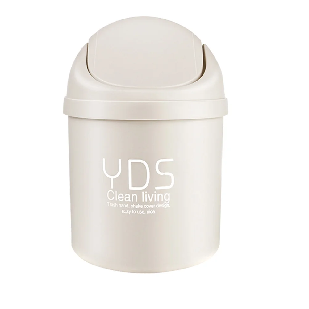 beige Mini Desktop Trash Can Plastic Table Dustbin Sundries Barrel Storage Tank Garbage Dust Case Holder Ash Bin XH8Z - Цвет: beige