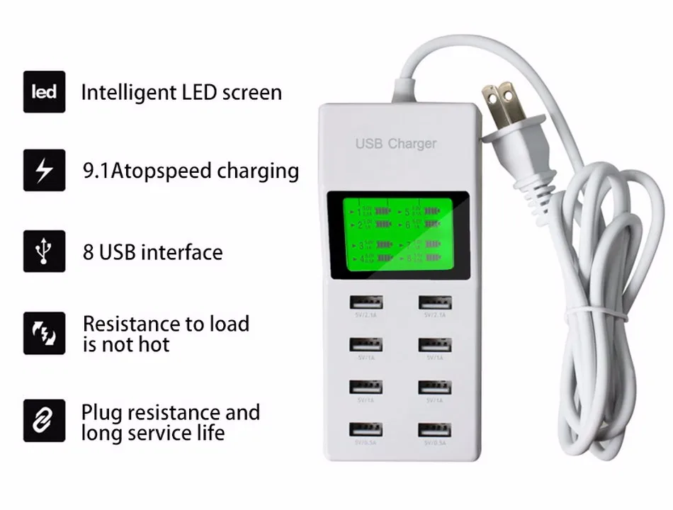 8 портов USB розетка AC адаптер питания домашняя зарядка настеная AC Зарядка адаптер питания ЕС/Великобритания/США вилка для телефона компьютера
