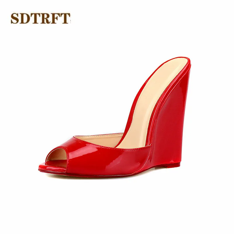 

SDTRFT Stiletto Plus US14 15 16 Summer Sandals Zapatos Mujer Wedges shoes Peep Toe 14cm High-Heeled RED Wedding pumps sandalias