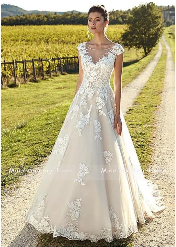Винтаж свадебное платье Vestidos de Novia из кружева, с вырезом на шее, с аппликацией Свадебные платья без спинки платье невесты из тюля