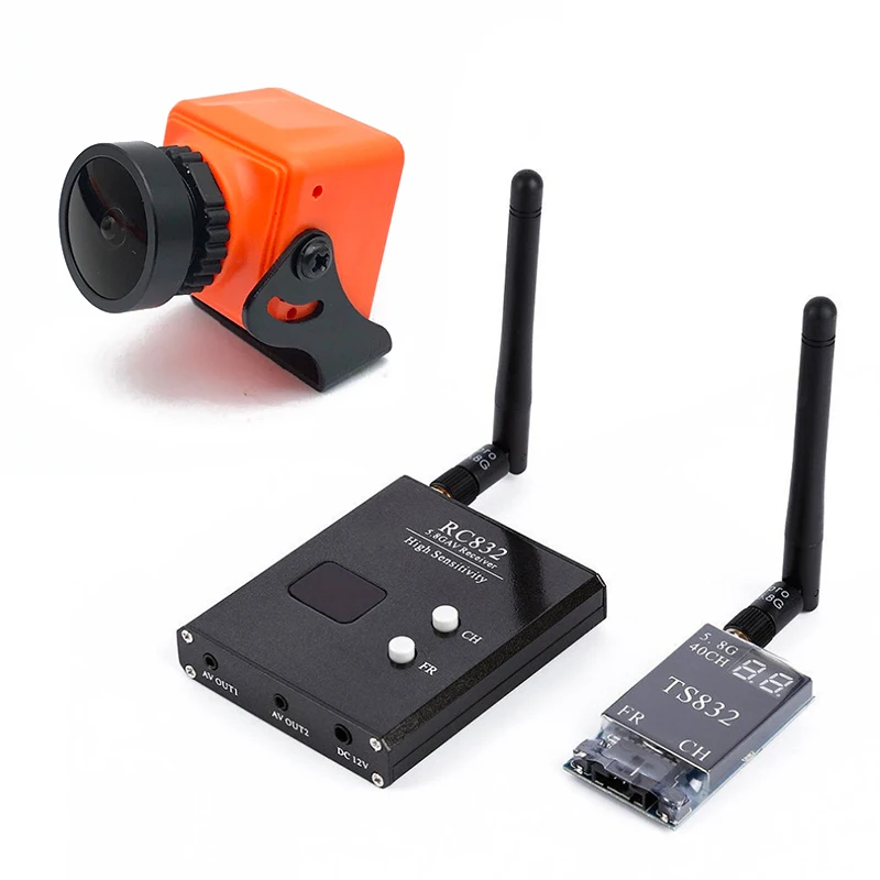 

5.8G 48CH TS832 Transmitter &RC832 Wireless Audio/Video Transmitter Receiver System CMOS 1200TVL 2.5mm Wide Angle FPV camera
