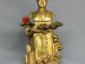 

15'' China Pure Bronze Chairman Great Leader Mao Zedong Bust Brass Statue
