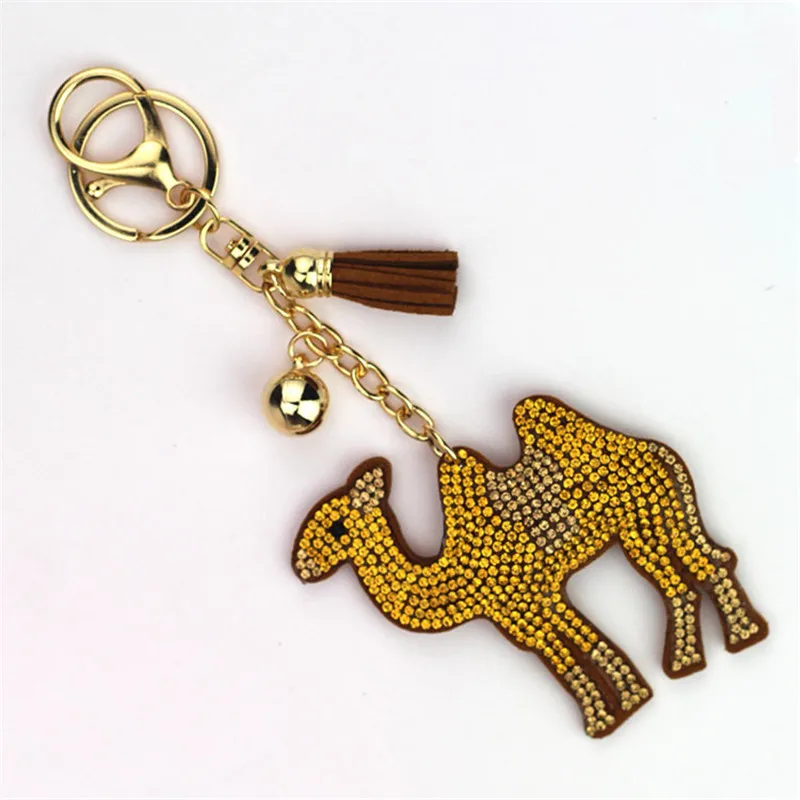 

Cute Camel Keychain Full Rhinestone Crystal Keyring Car Key Chain Women Key Holder Ring Mix Color Wholesale Jewelry 6C2378