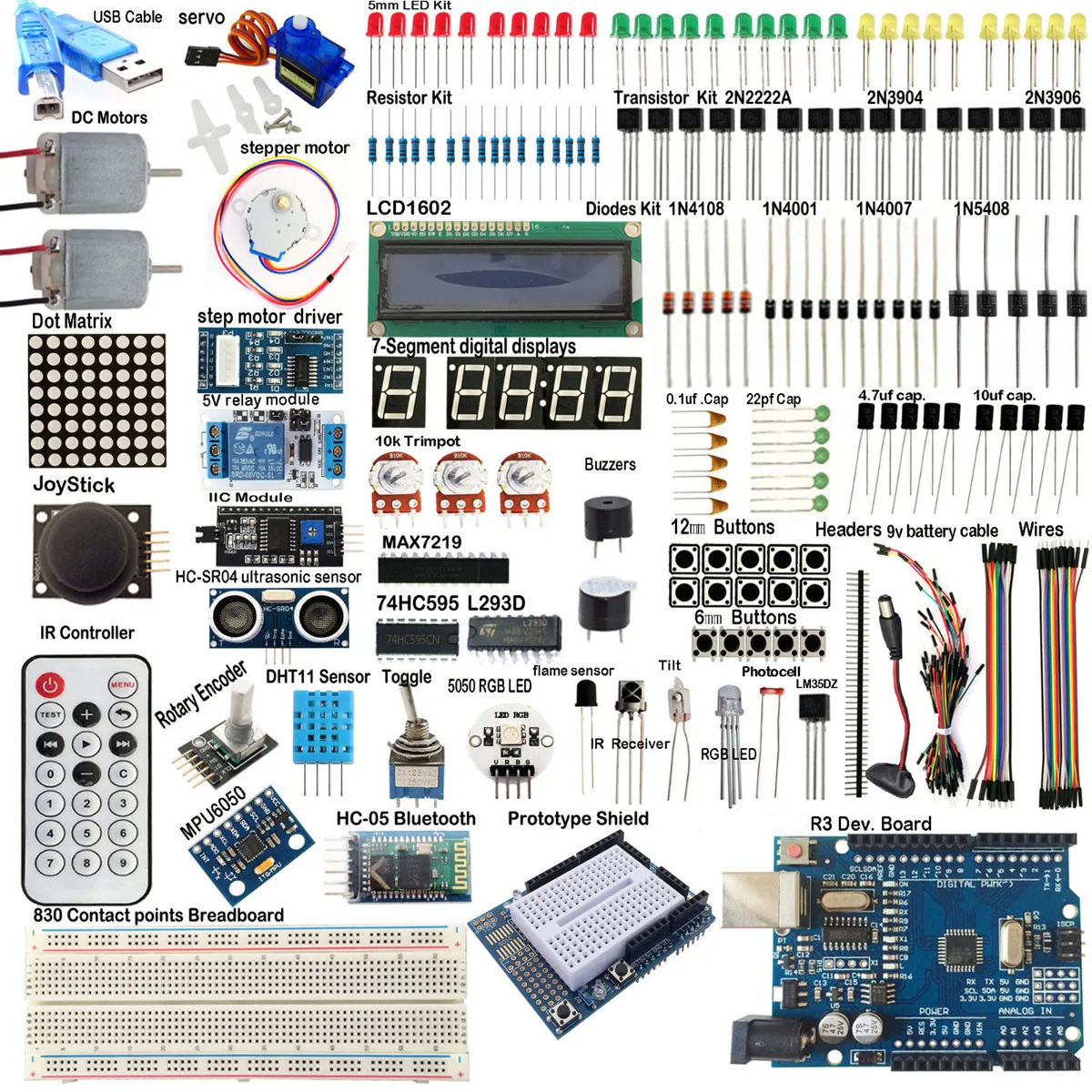 UNO R3 Стартовые наборы 1602 lcd MPU6050 релейный модуль HC-05 плата bluetooth для Arduino