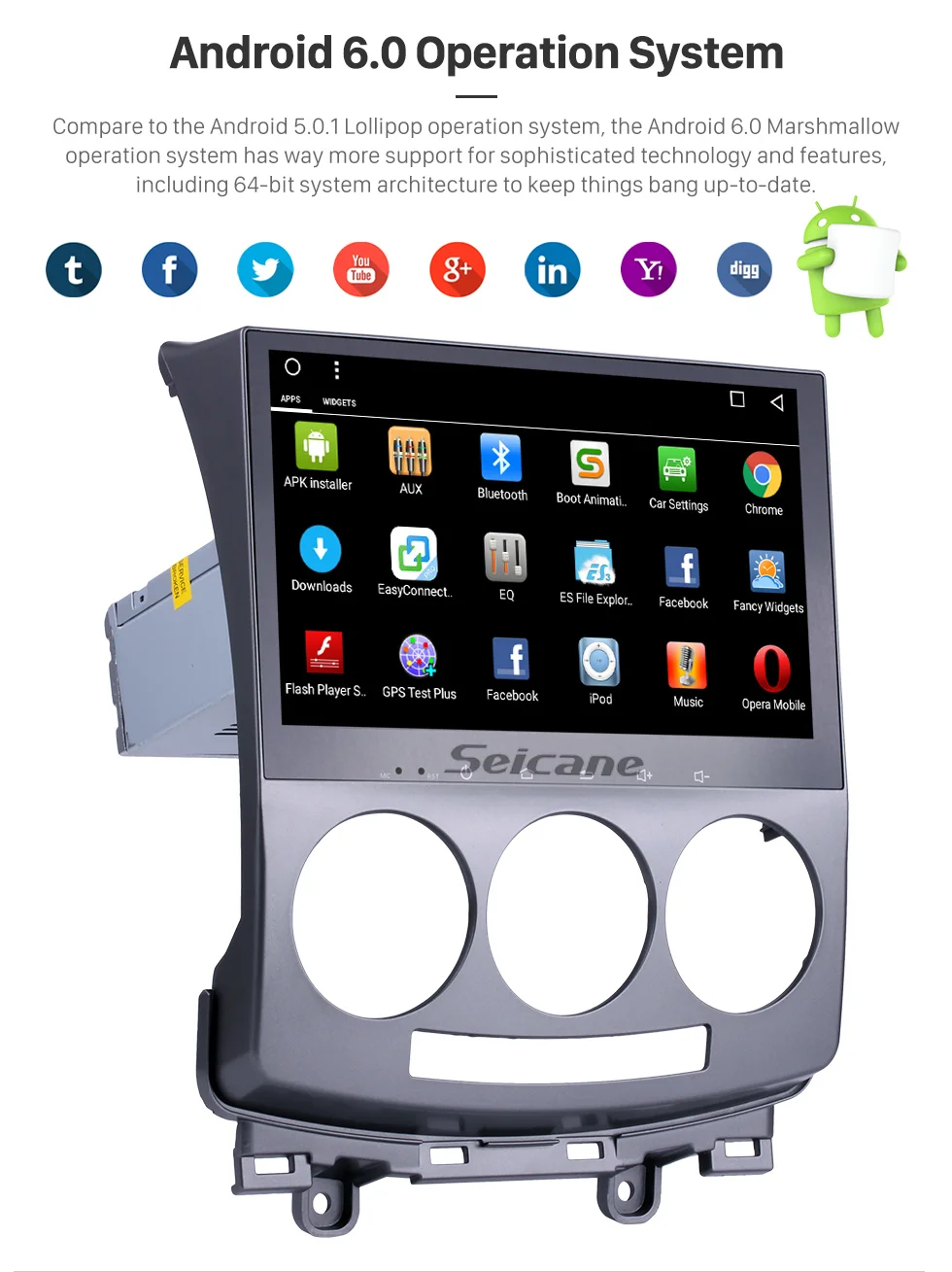 Excellent Seicane Android 7.1 9 inch full Touchscreen Bluetooth Car Radio GPS Navigation for 2005-2010 Old Mazda 5 with 8 core 32G FM WIFI 7