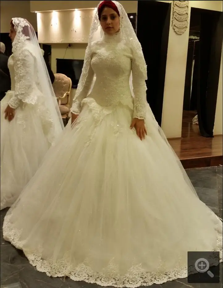 Long Sleeve Muslim Wedding Dresses 2019 Lace Bride Dresses Wedding