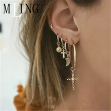 MLING 5 шт./компл. Винтаж крест Полумесяц Серьги звездочки для Для женщин золото висячие серьги-подвески в форме геометрические ювелирные изделия
