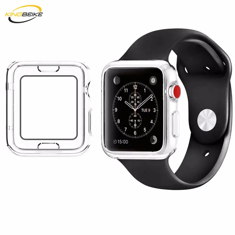 KINGBEIKE прозрачная крышка Рамка для Apple Watch Series 1 2 3 полный защитный ТПУ чехол часов