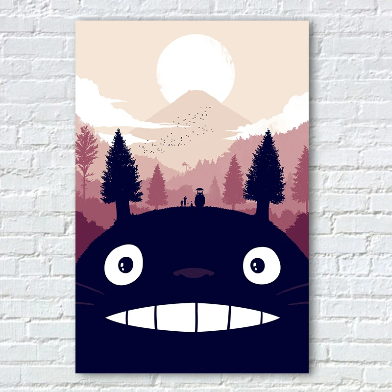 My Neighbor Totoro Poster, Miyazaki Manga Movie Wall Art, Tonari No Totoro Fabric Prints for Kids Bedroom Decor image 2