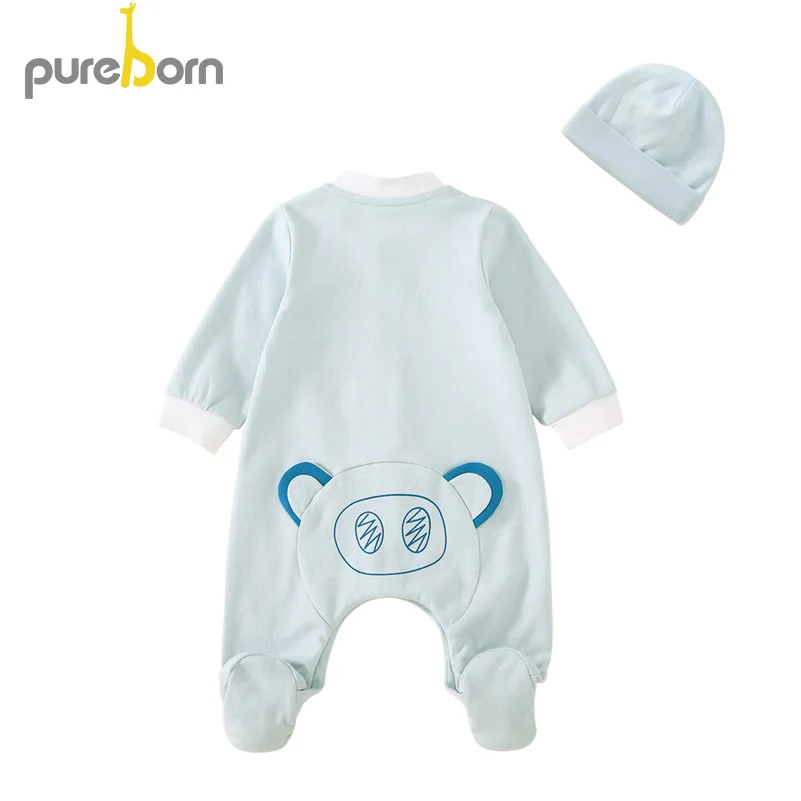 

Pureborn Newborn Footies+Hat 2 pieces Baby Girls Boys Animal Cartoon Cotton Babies Onesies Long Sleeve Outfits Pajamas