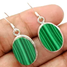 Подлинный Малахит серьги 925 твердого стерлингового серебра KE0119 с ультратонкой оправой 37 мм 8, 4G