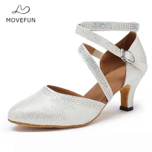 Movefun/туфли для латинских танцев со стразами; женская обувь на высоком каблуке 7 см, 8 см; бальное Танго Сальса; танцевальные сандалии; 5 см, 6 см, золотистый, серебристый цвет;#91