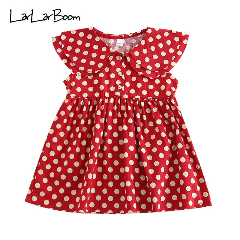 

LarLarBoom Girls Dress Summer Short Sleeve Ruffles Kids Dresses for Girl Dot Print Cotton Children's Clothing Baby Casual Dress