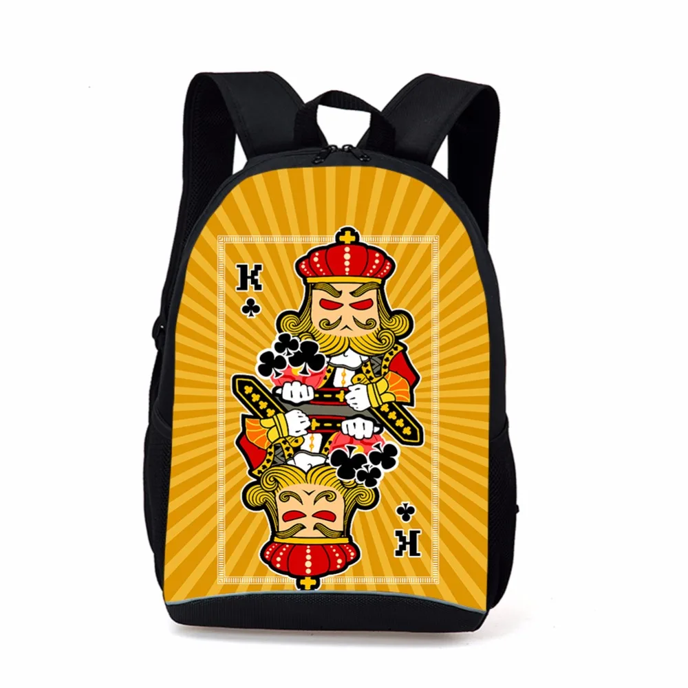 Poker Backpack Male 16" Cartoon Playing Card School Bags for Teenage
