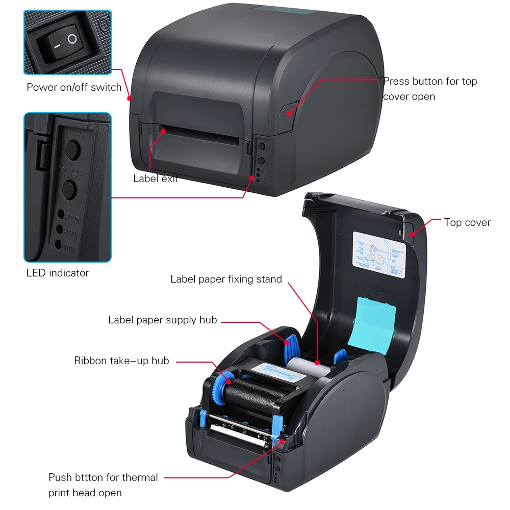 Gprinter طابعة نقل الحرارية استلام الطابعة تسمية الباركود 80 ملليمتر طباعة عرض واجهة usb ل pos لوجستية مجوهرات التجزئة
