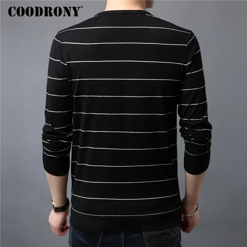 COODRONY سترة الرجال رقيقة تريكو القطن الصوف سحب أوم 2019 الربيع رجل جديد البلوزات مخطط عارضة س الرقبة البلوز الرجال 91016